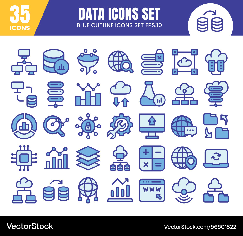 Database blue color outline icons setdata Database blue color outline icons setdata vector image