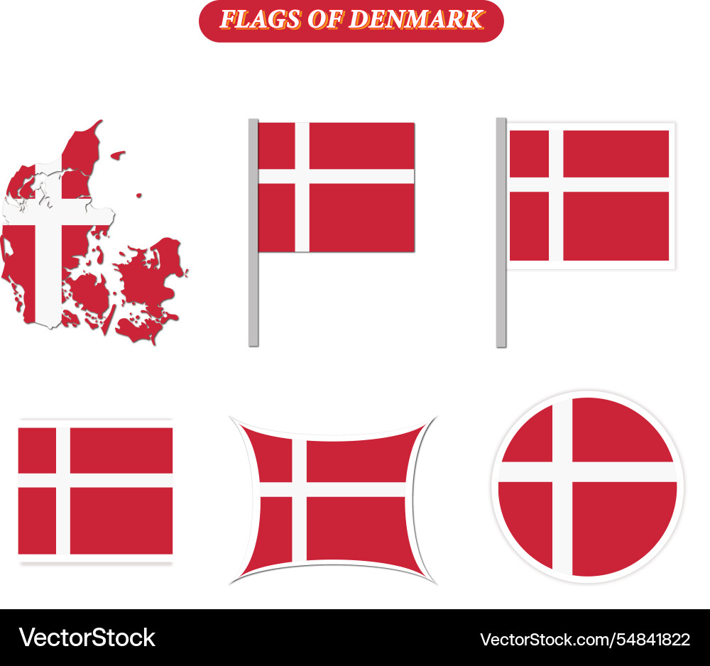 Denmark flags on many objects Denmark flags on many objects Vector Image
