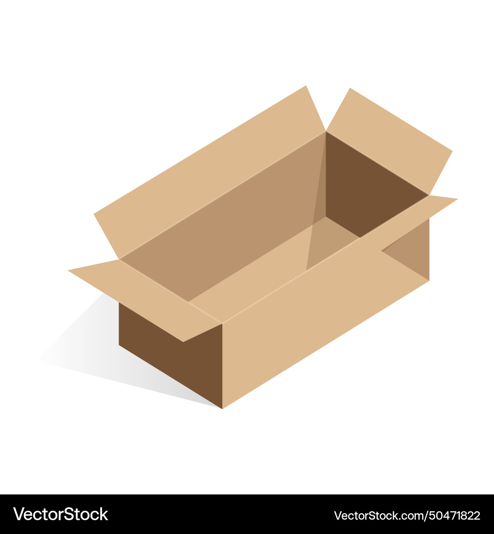 Isometric open cardboard box rectangular empty vector image