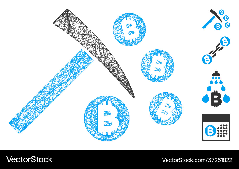 Net bitcoin mining hammer mesh Net bitcoin mining hammer mesh vector image