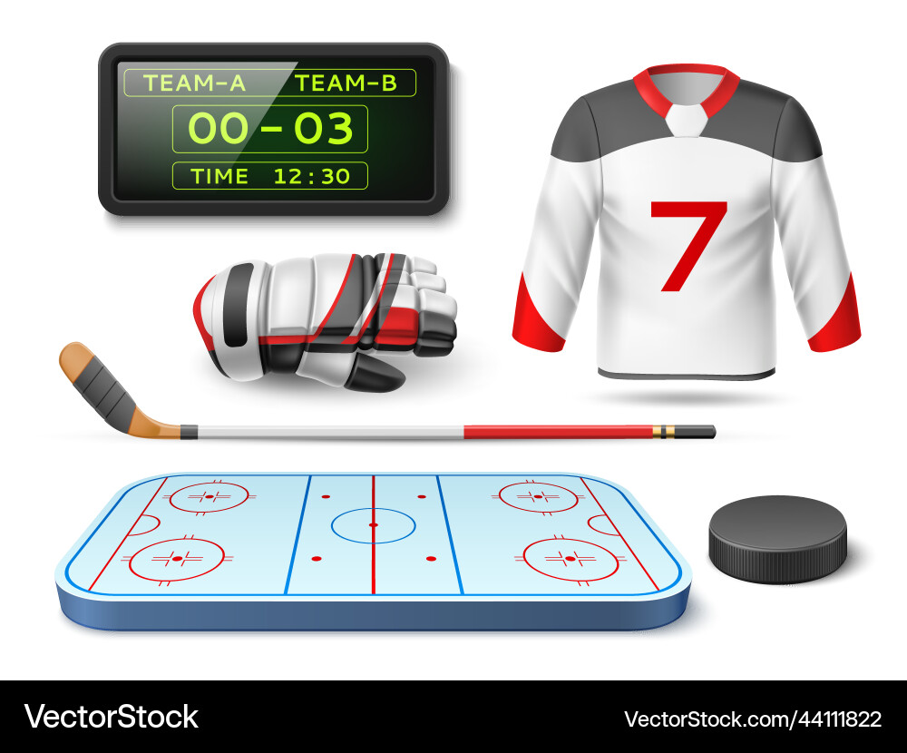 Realistic ice hockey elements 3d sport objects Realistic ice hockey elements 3d sport objects vector image