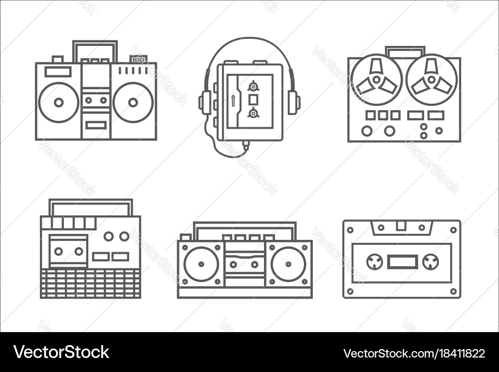 Retro tape recorder linear icon Vector Image