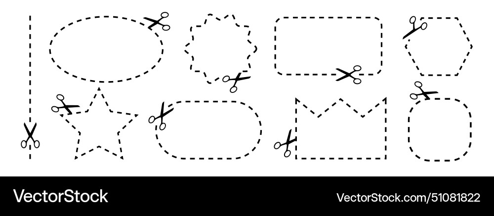 Scissors cutting through dashed line set Scissors cutting through dashed line set vector image
