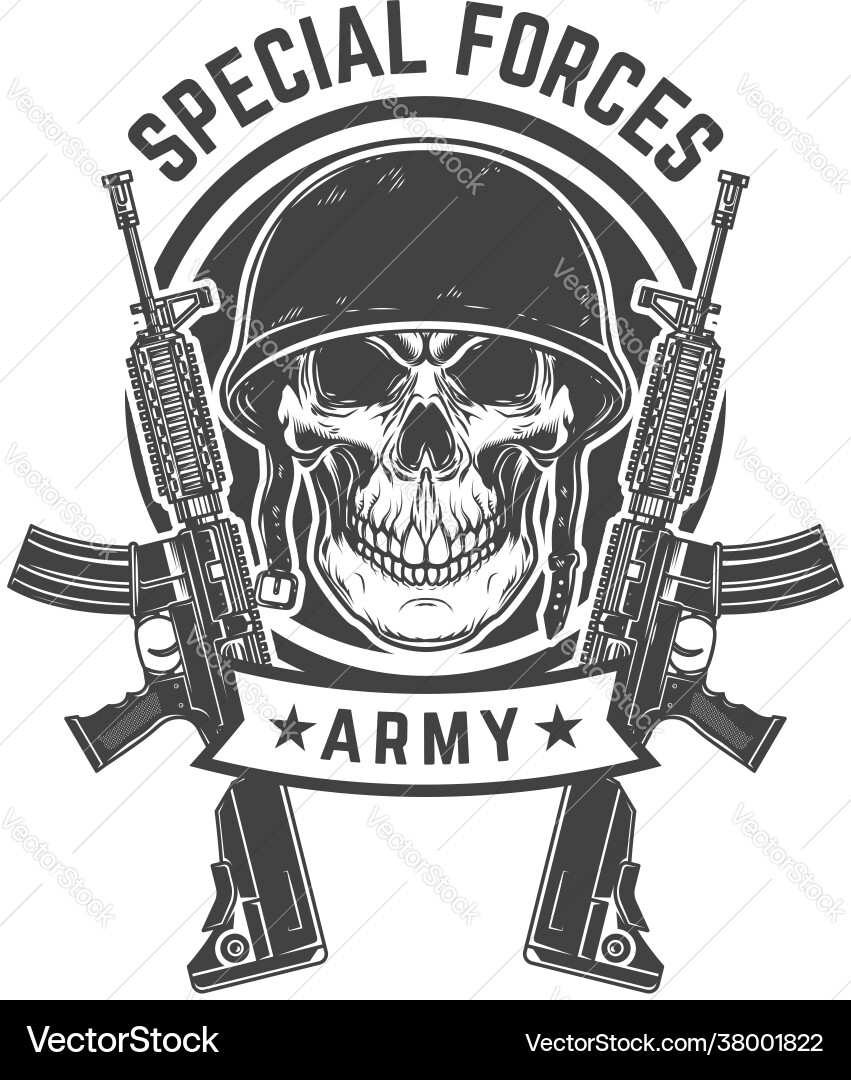 Soldier skull with assault rifles design element Soldier skull with assault rifles design element vector image