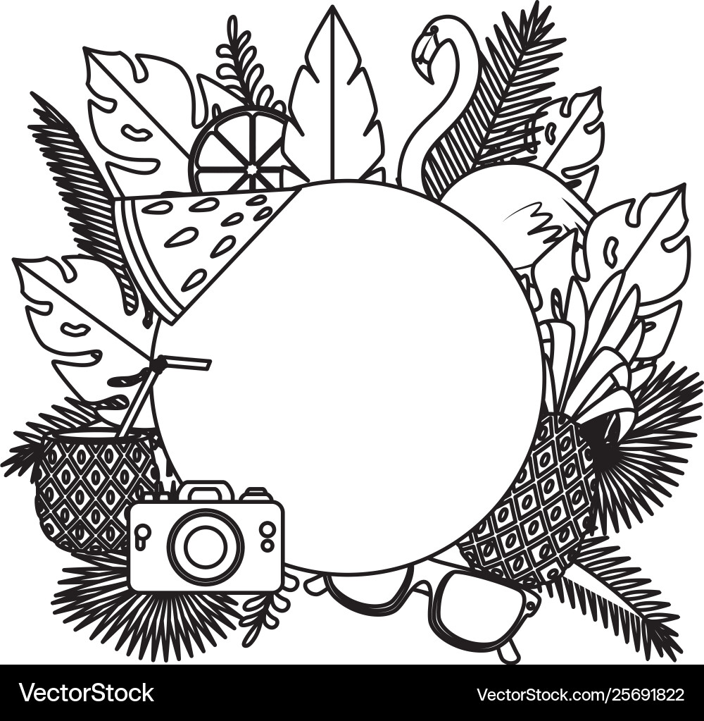 Summer circular frame with camera and flemish Summer circular frame with camera and flemish vector image