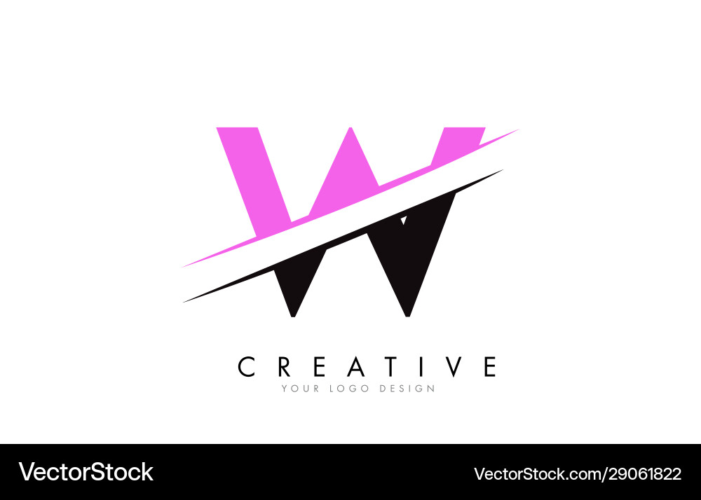 W letter logo design with a creative cut and pink Vector Image