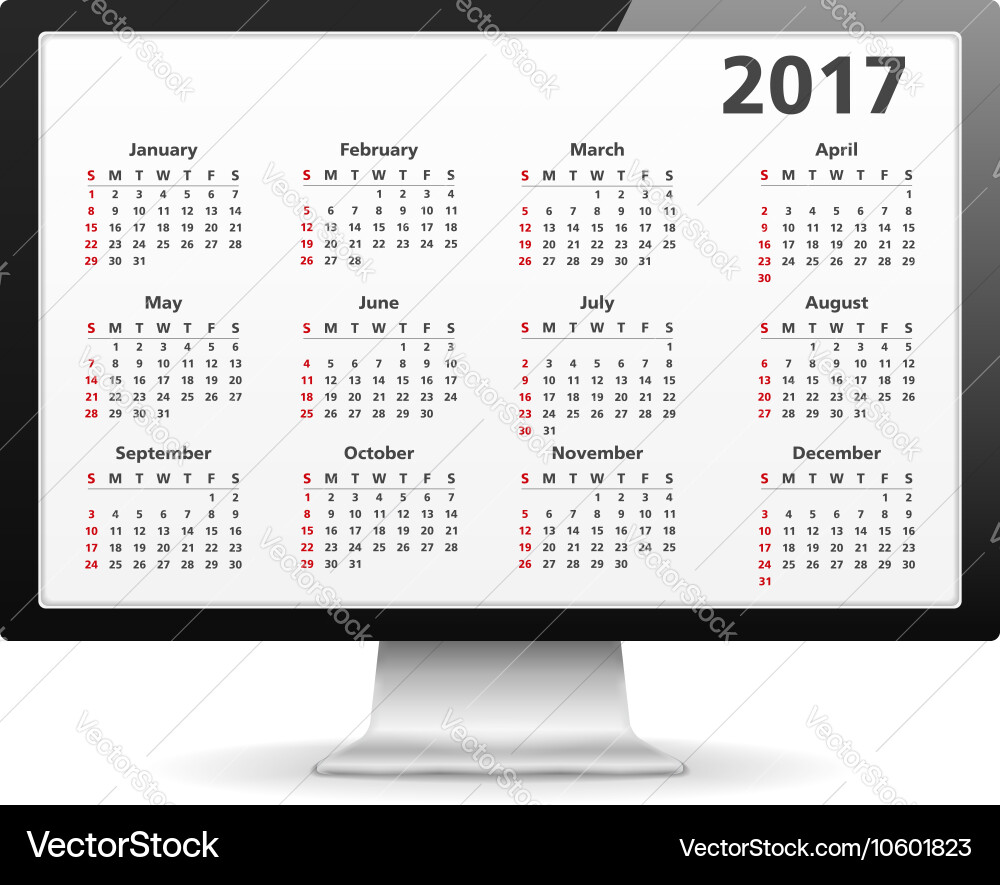 2017 calendar in computer Vector Image