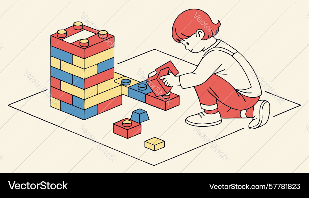 Child constructing with building blocks fun vector image
