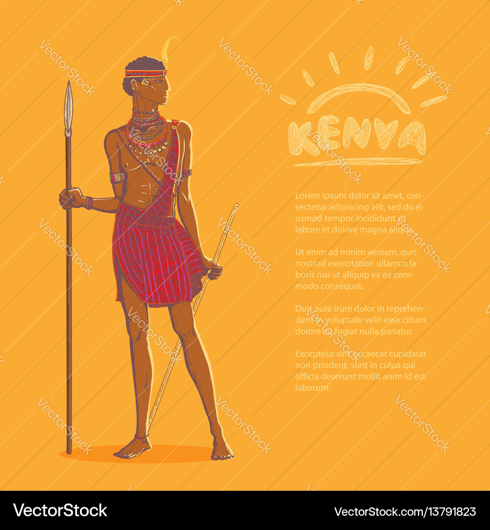 Color armed african warrior – Royalty-Free Vector | VectorStock, image size:1000x1080