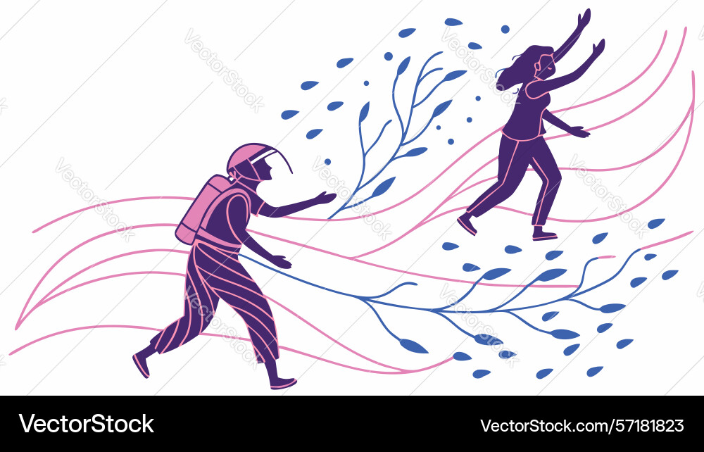 Figures dancing amidst abstract swirls - dynamic vector image