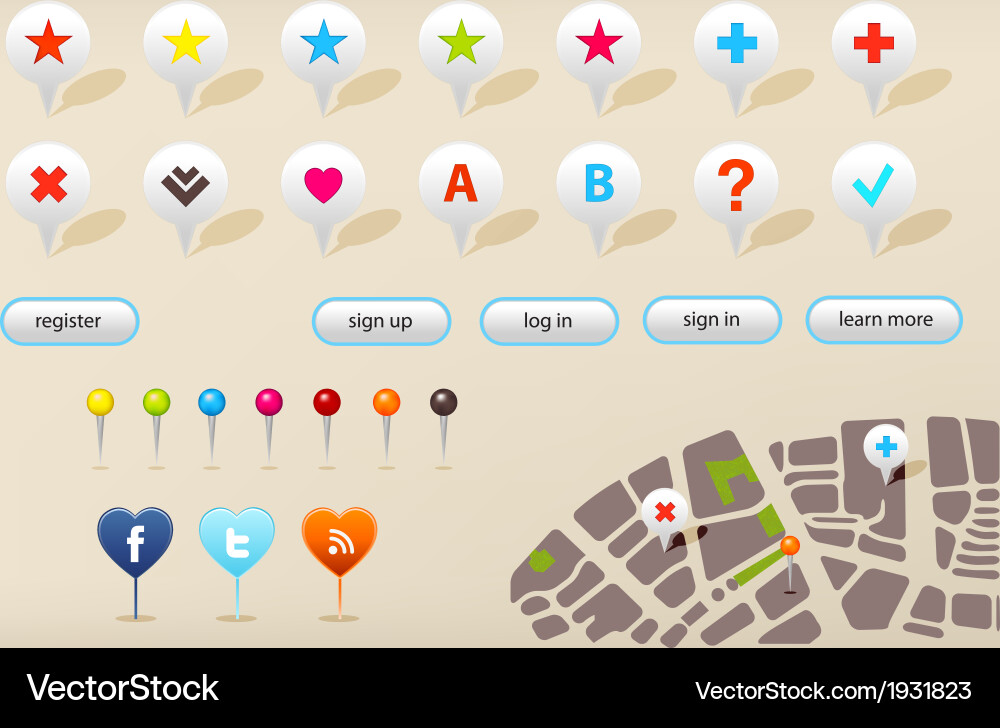GPS Navigation Icons & Website Elements vector image