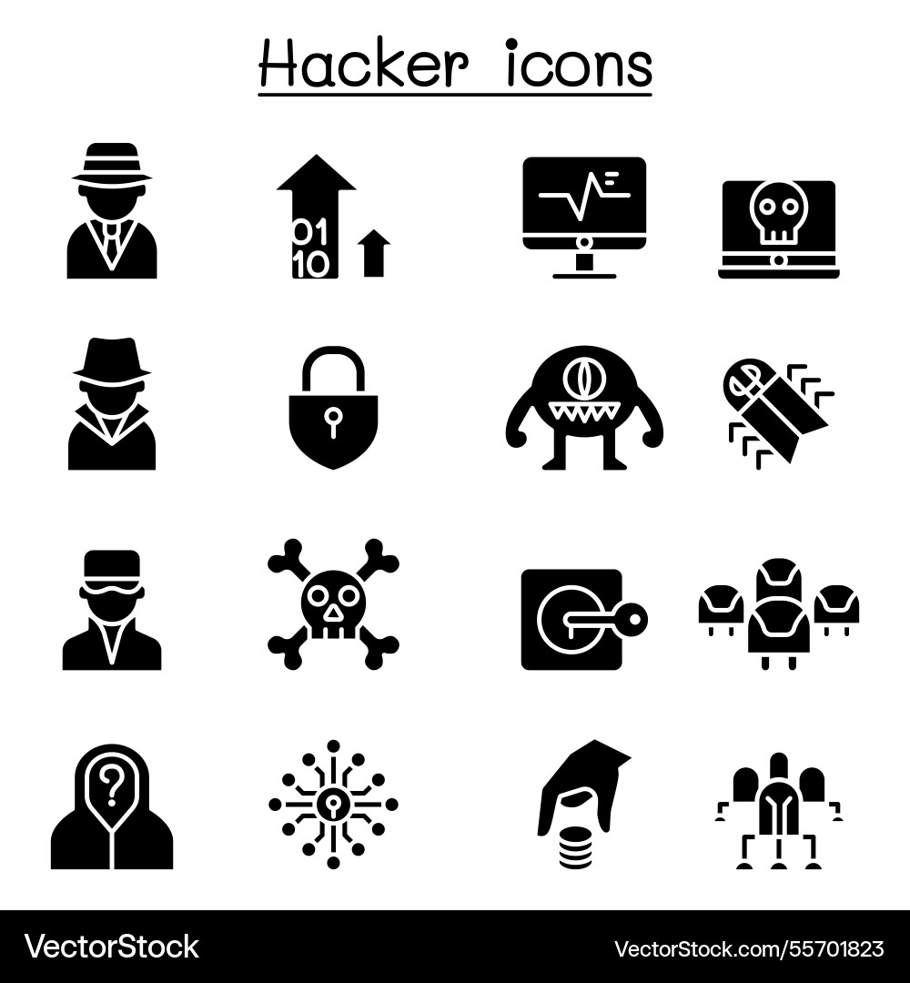 Hacker icon set in glyph style Vector Image