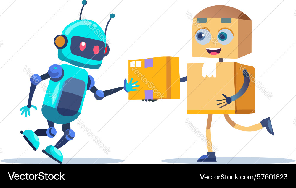Intelligent robots collaborating to exchange Vector Image