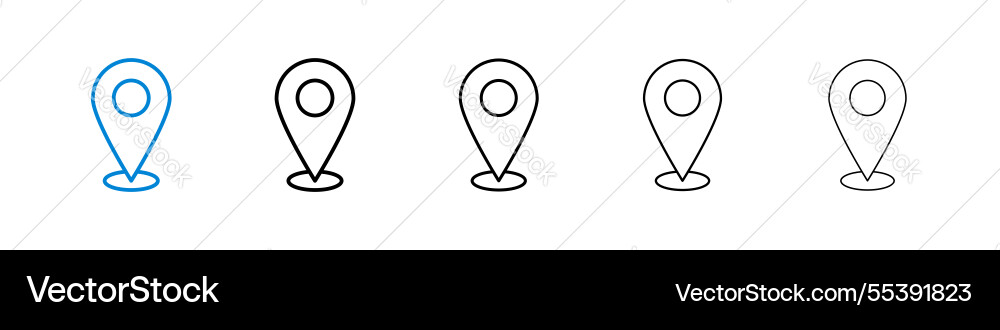 Map marker icons in five different stroke sizes vector image