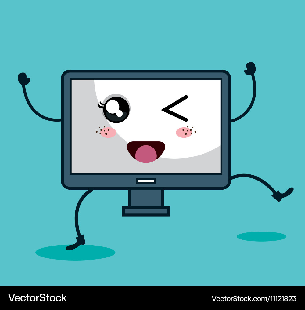 Monitor computer character kawaii style vector image
