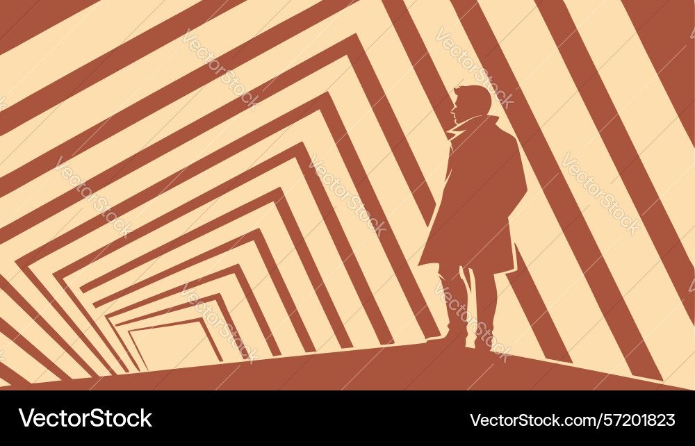 Path of perspective figure in tunnel generative vector image