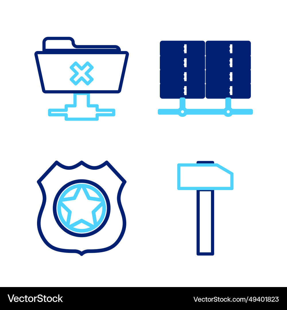 Set line hammer police badge server data web Set line hammer police badge server data web vector image