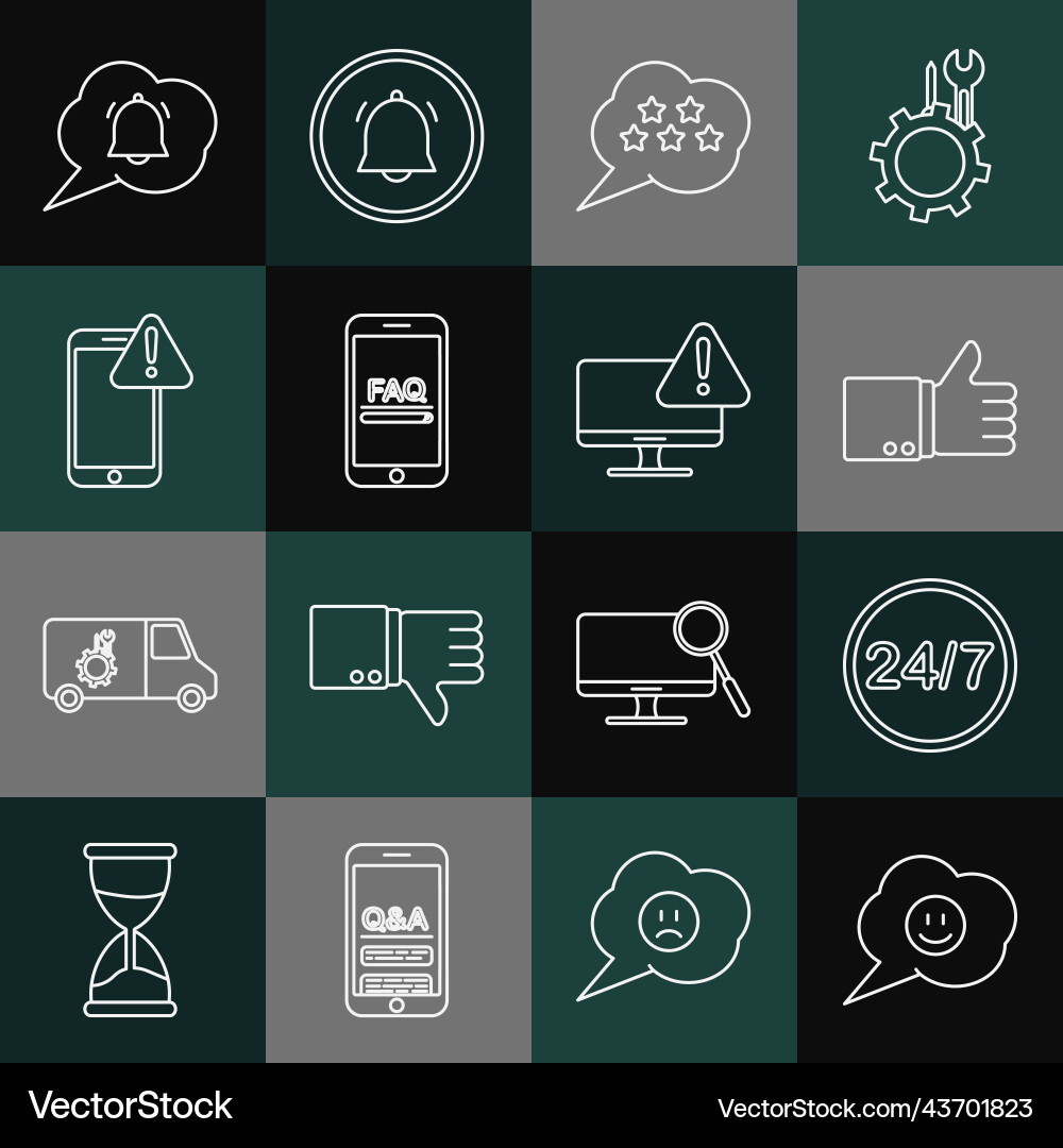Set line speech bubble with smile face clock 24 Vector Image
