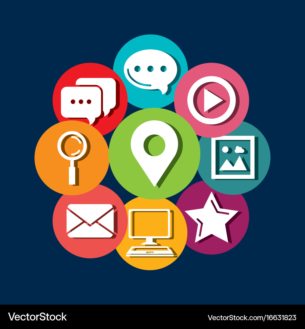 Set of colorful pointer social media icons vector image
