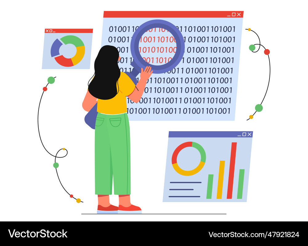 Big data analytics with loupe concept Vector Image