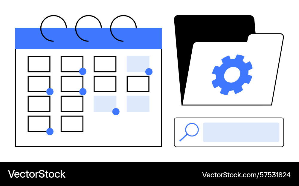 Calendar and folder with search bar for task Calendar and folder with search bar for task vector image