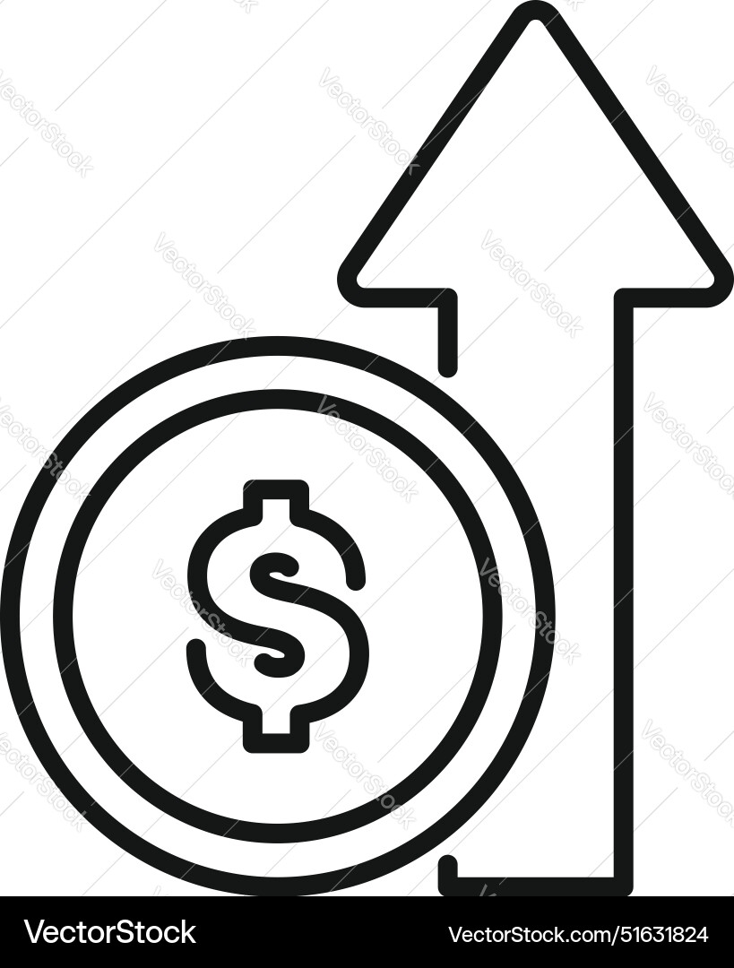 Dollar coin increasing its value with up arrow Vector Image