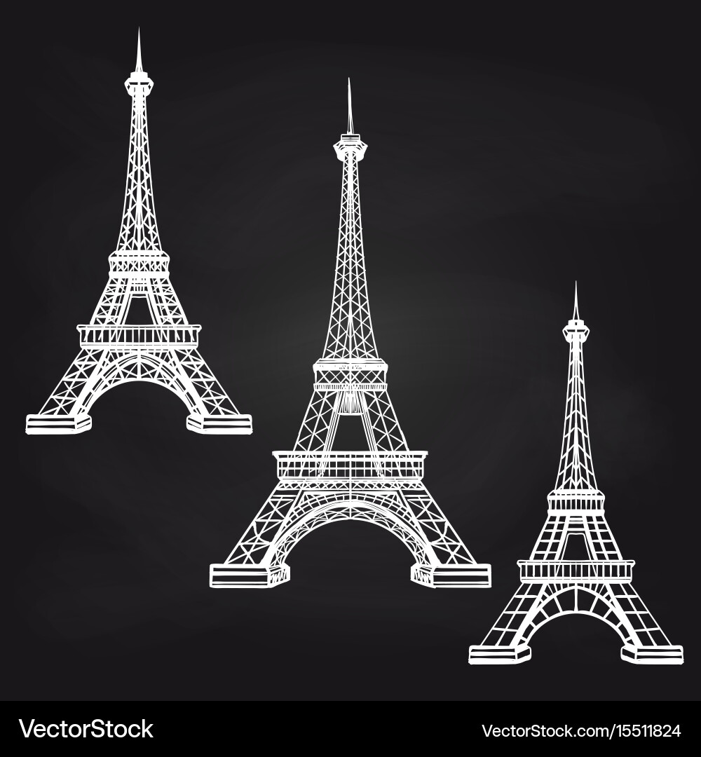 Eiffel towers set on chalkboard vector image