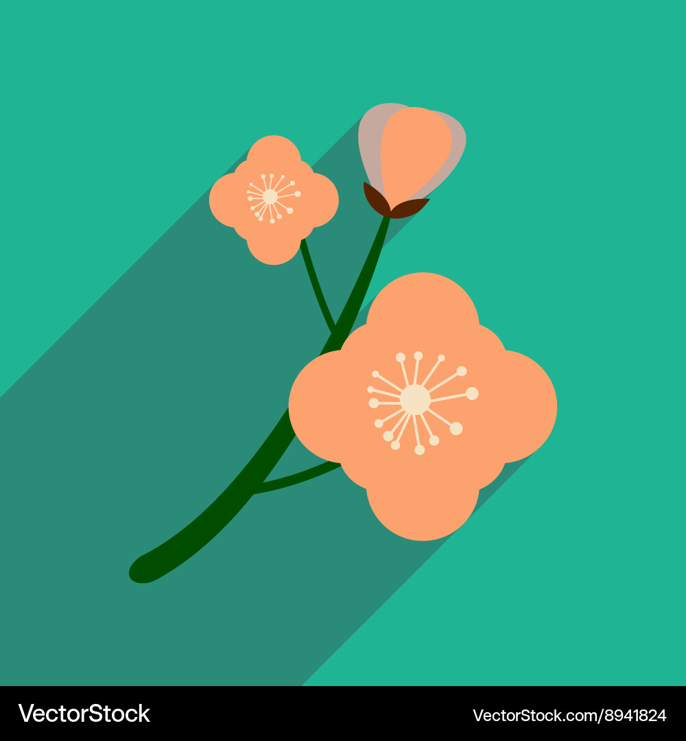 Flat icon with long shadow branch in bloom Vector Image
