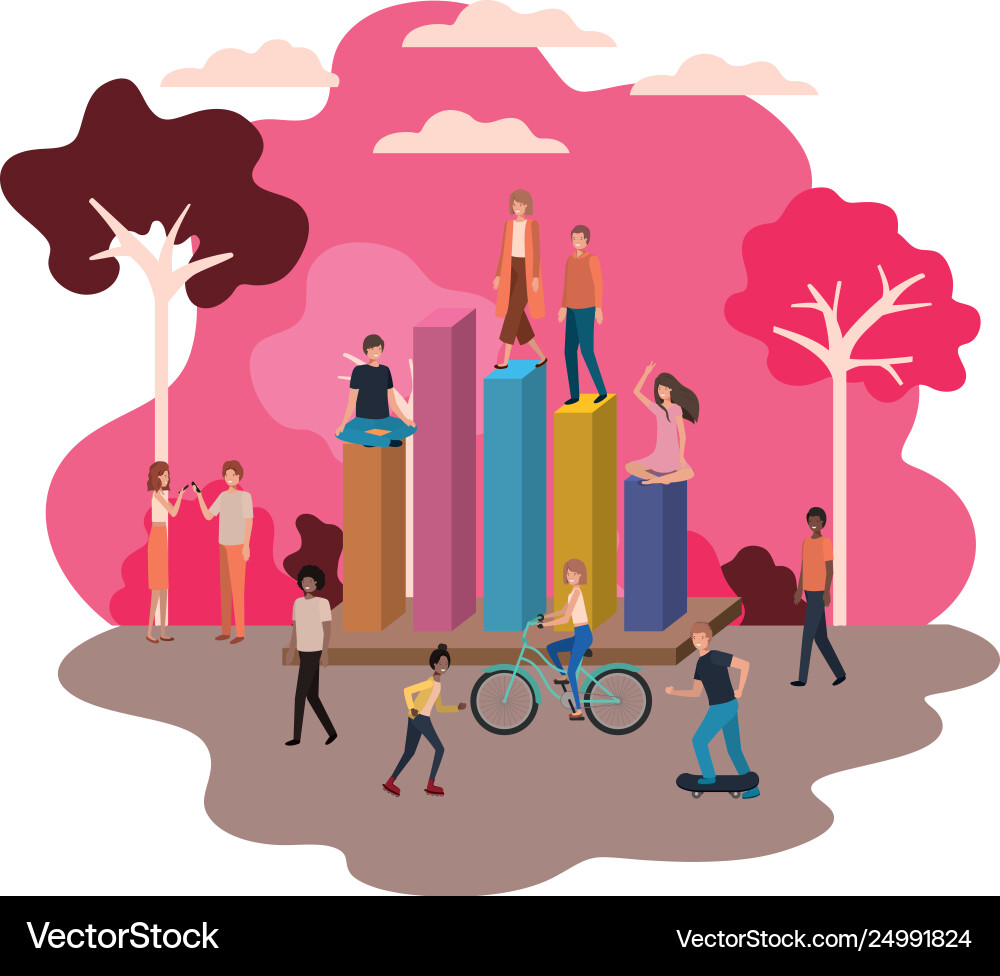 Graph statistics with people around avatar Vector Image