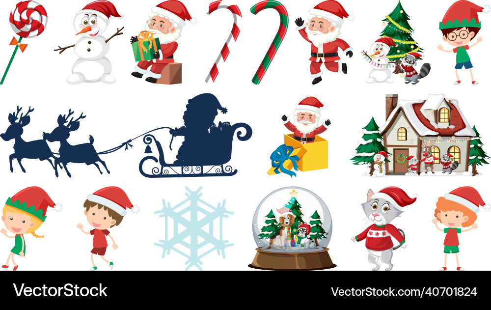 Isolierte Weihnachtsobjekte und Elemente Set Isolierte Weihnachtsobjekte und Elemente Set Vektorbild