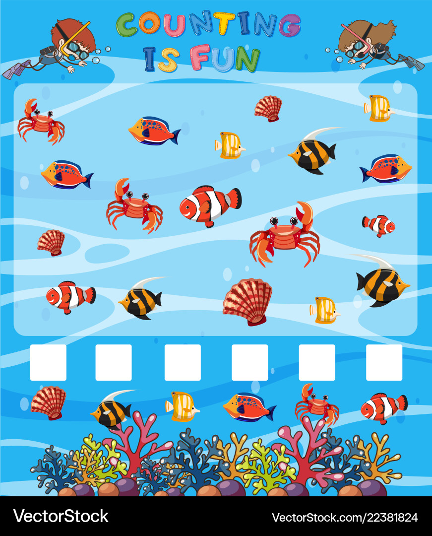 Math counting game underwater template vector image