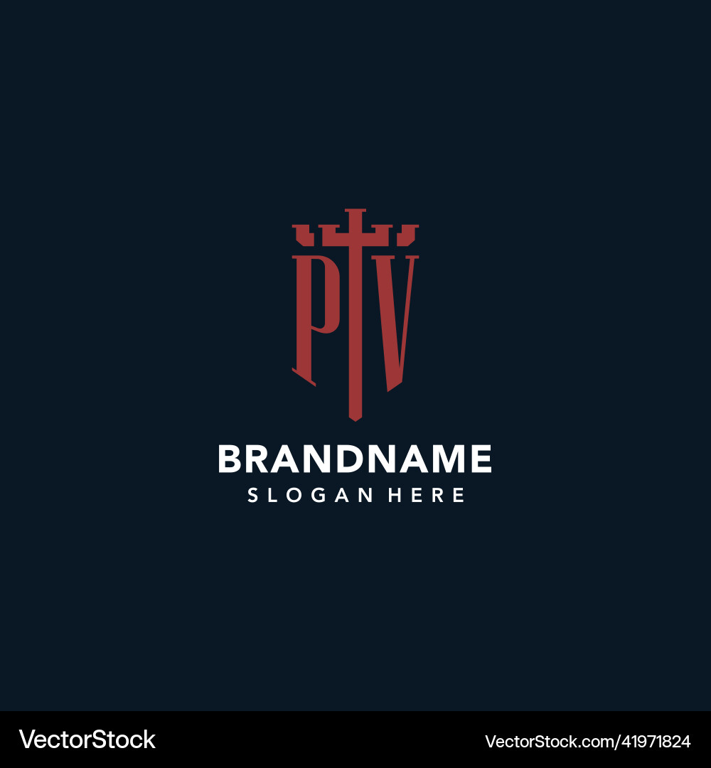 Pv initial monogram logos with sword and shield Pv initial monogram logos with sword and shield Vector Image