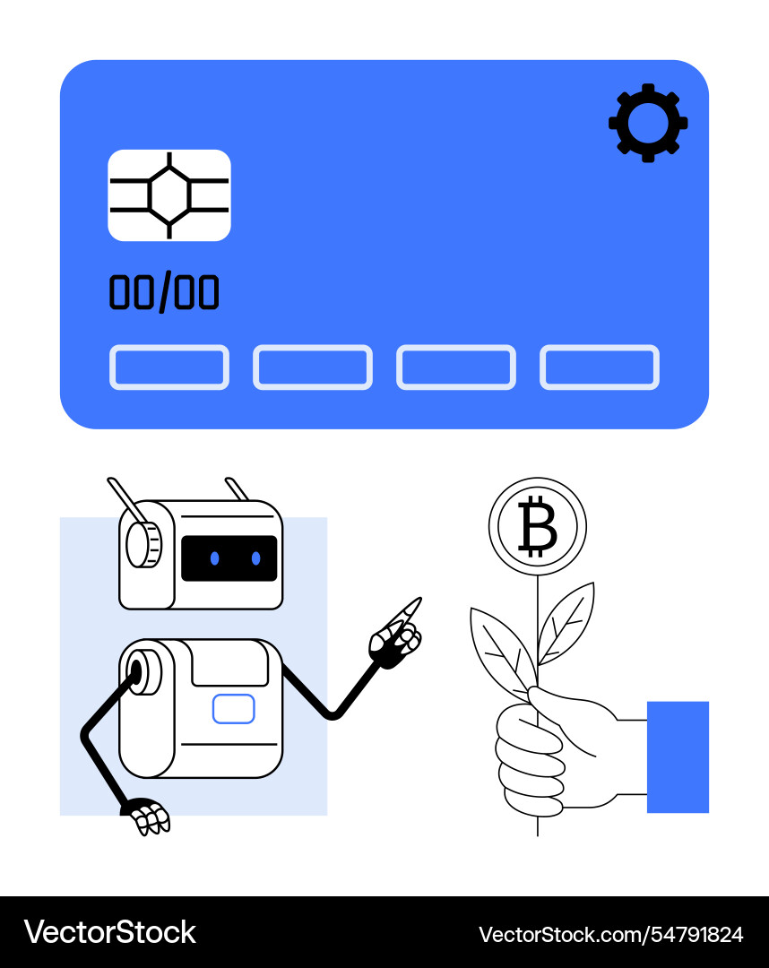 Roboter und Kryptowährung budding aus Blockchain Roboter und Kryptowährung budding aus Blockchain Vektorbild