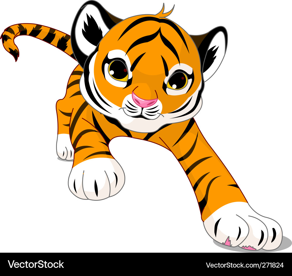 Süßer Kartoon Baby Tiger Laufen vektorbild