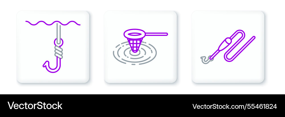 Set line fishing with hook and float under Set line fishing with hook and float under vector image