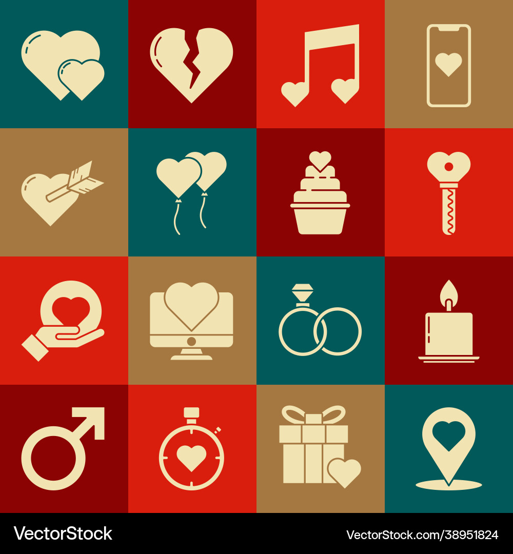 Set map pointer with heart burning candle key Vector Image