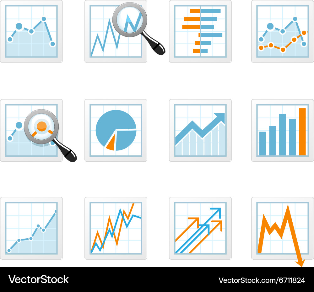 Statistics and analytics data icons with diagrams Vector Image