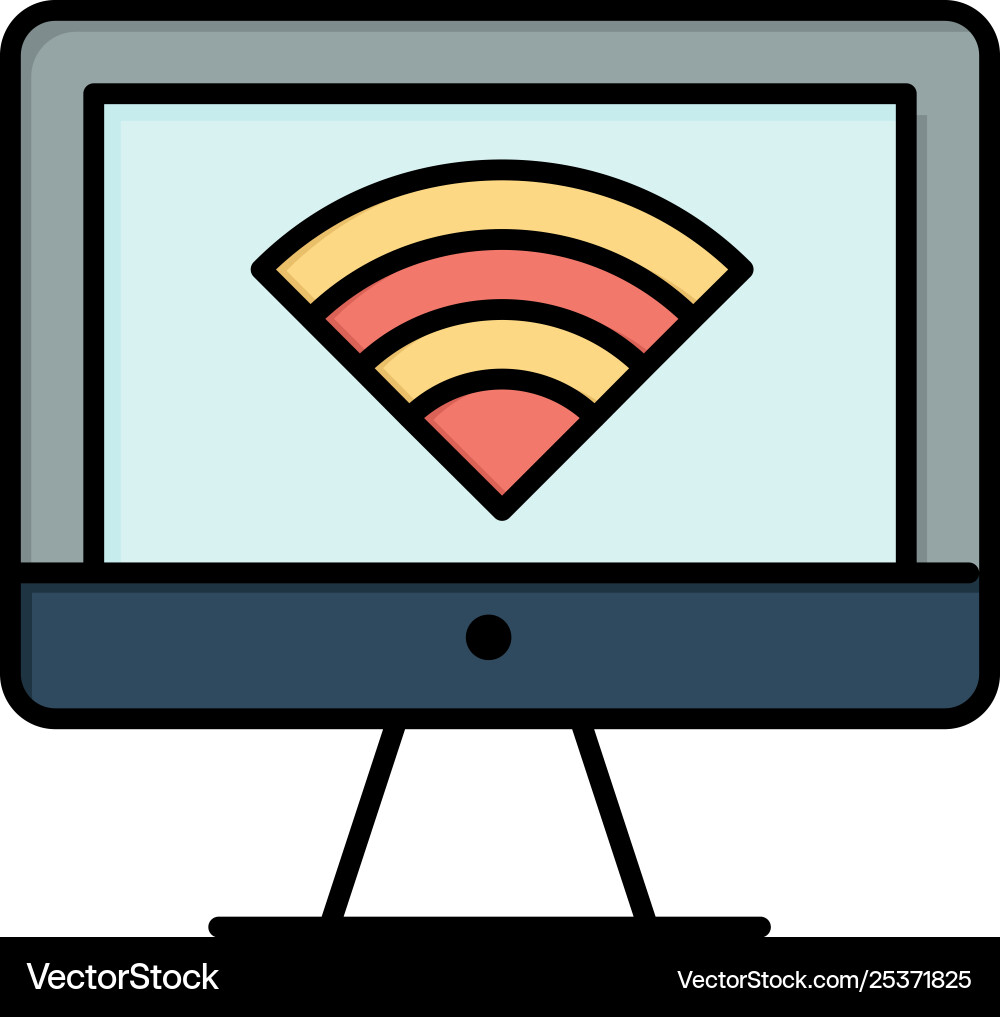 Computer monitor wifi signal flat color icon Computer monitor wifi signal flat color icon vector image