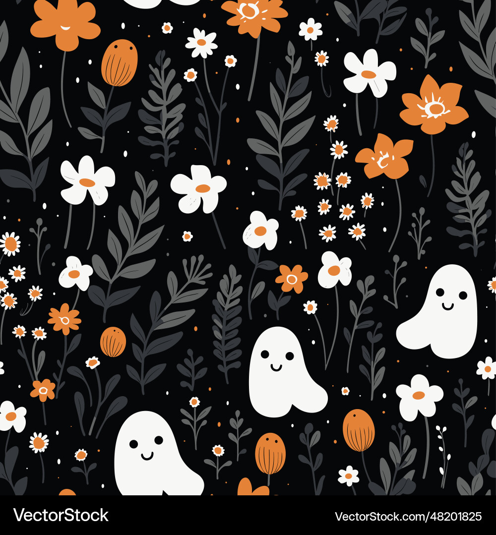 Ghostly pattern black background with ghosts Ghostly pattern black background with ghosts vector image