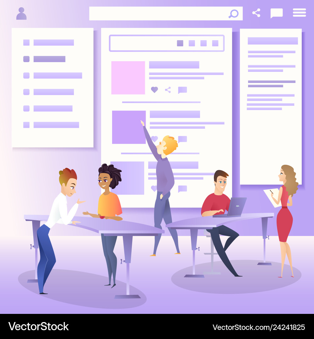Marketing team create project interface prototype Marketing team create project interface prototype Vector Image