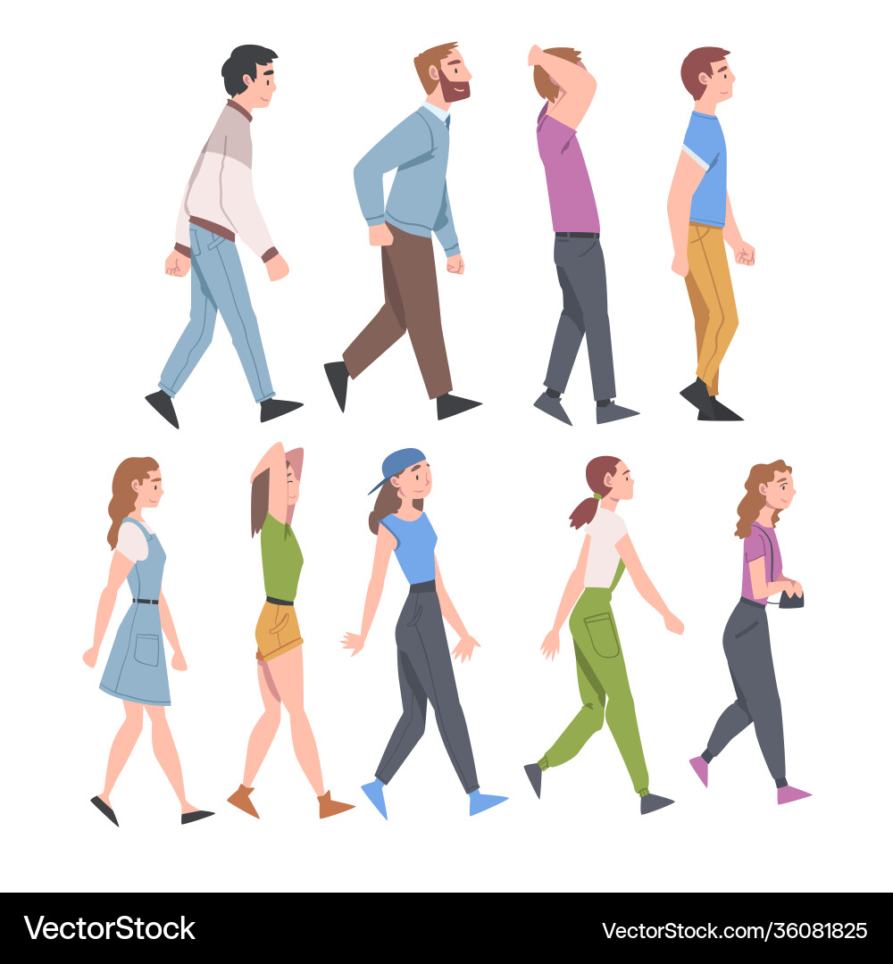 People characters going and walking with different vector image