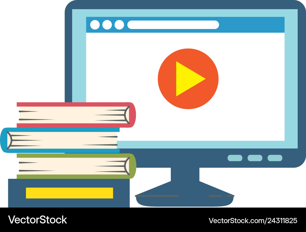 Pile text books with computer Vector Image