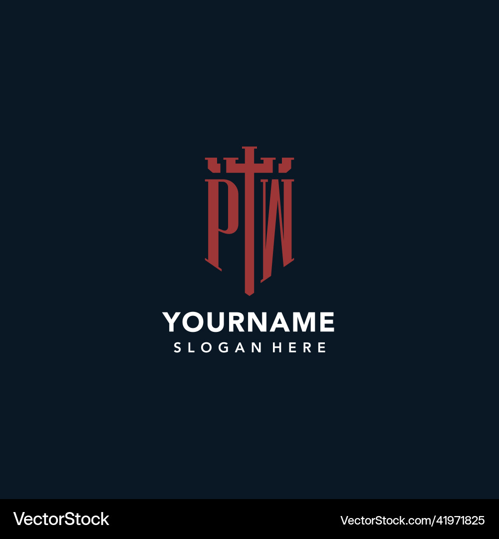 Pw initial monogram logos with sword and shield Vector Image