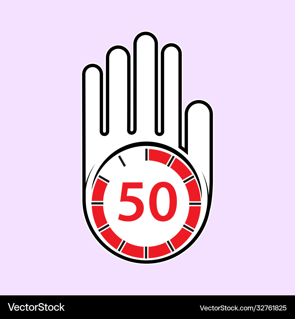 Raised open hand with a watch on it time for rest Raised open hand with a watch on it time for rest Vector Image