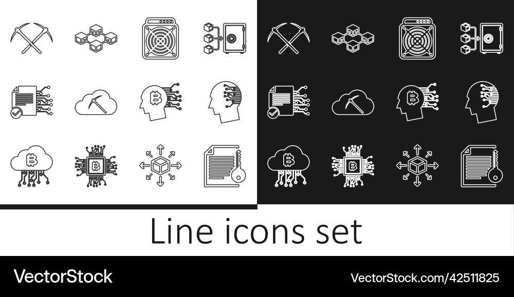 Set line smart contract brain as digital circuit Set line smart contract brain as digital circuit vector image