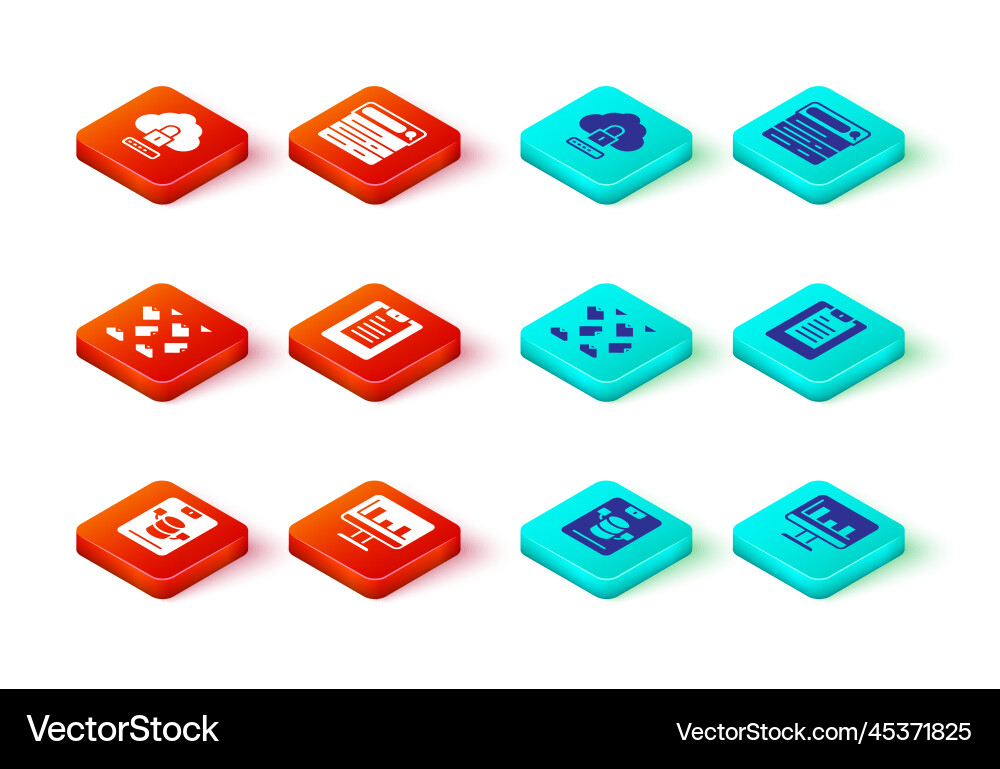 Set server data web hosting monitor with graph Set server data web hosting monitor with graph vector image