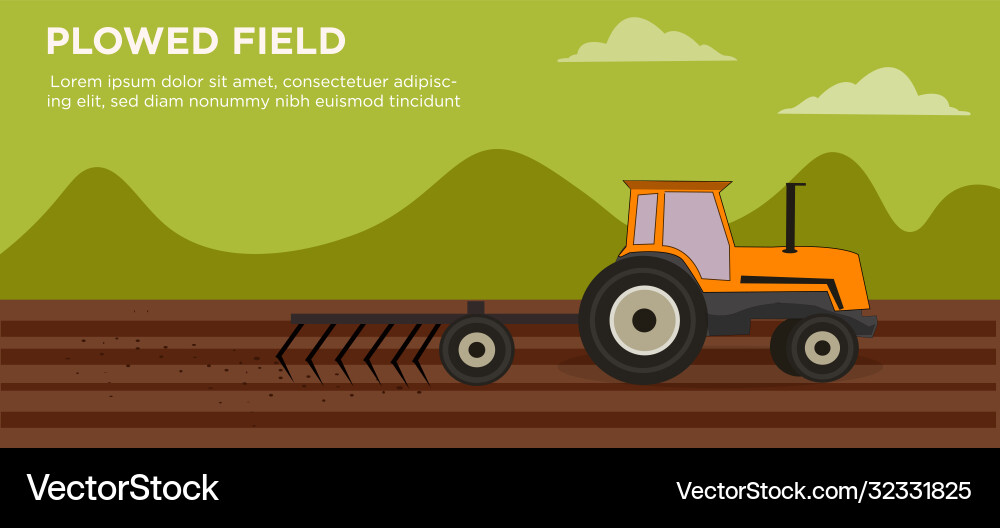 Showing tractor using plough in field Vector Image