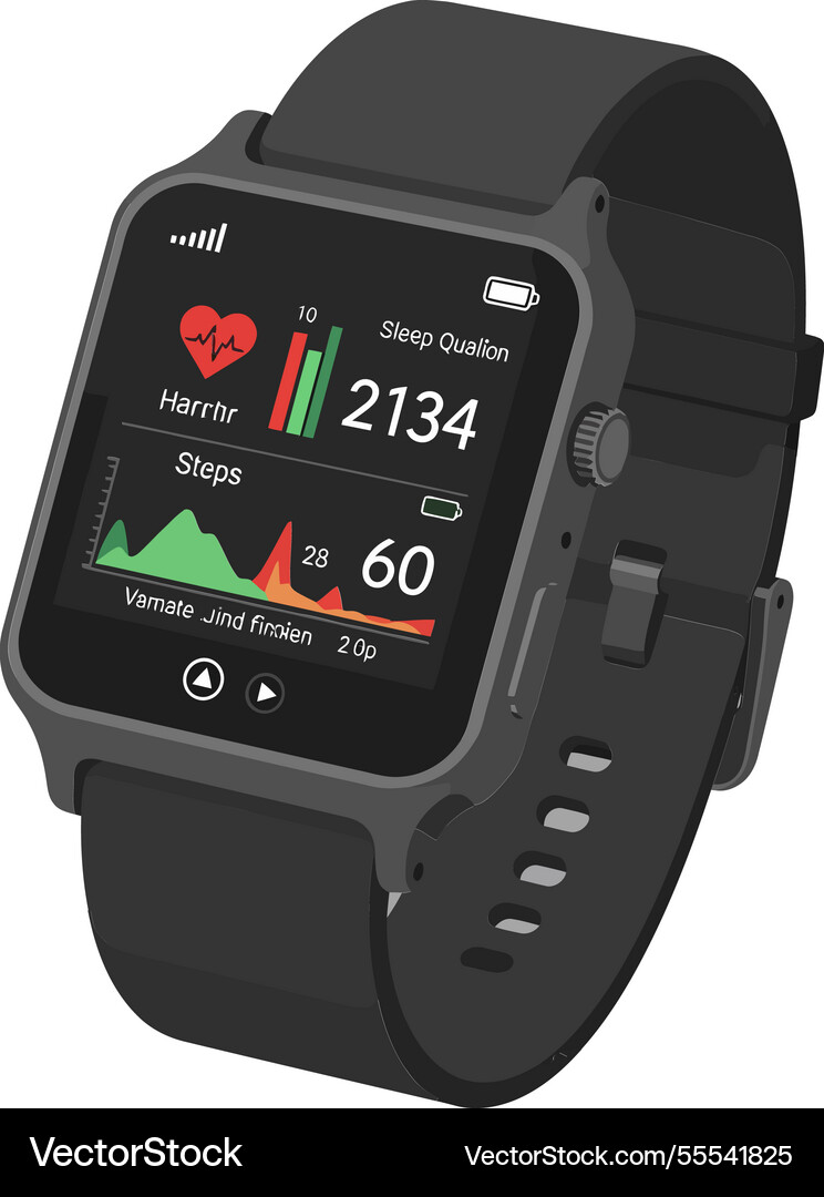 Smartwatch displaying health metrics in flat Smartwatch displaying health metrics in flat vector image