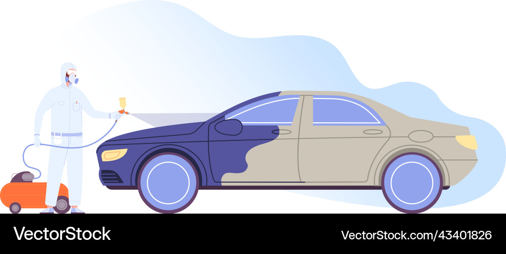Car painting coating auto painter with airbrush Car painting coating auto painter with airbrush vector image