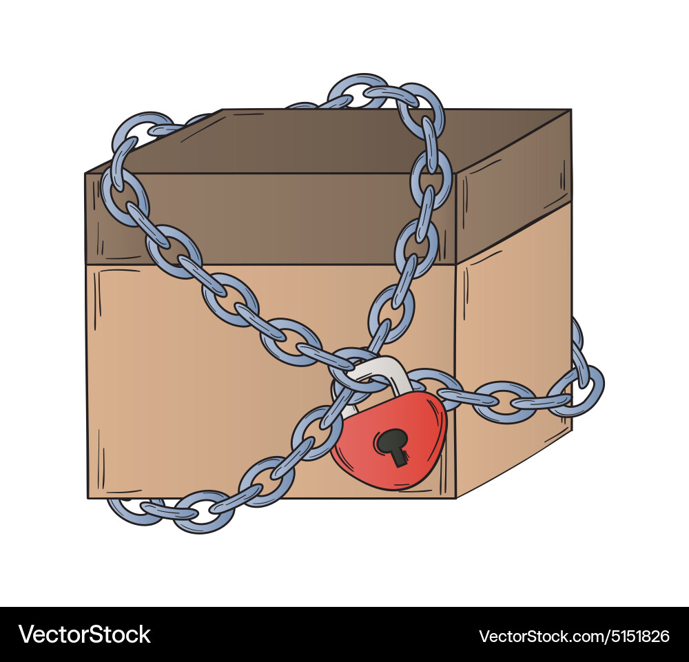 Closed paper box with chain and lock Vector Image
